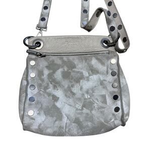 Hammitt Tony Large Crossbody Suede Leather Pewter Silver Gray Studded Bag